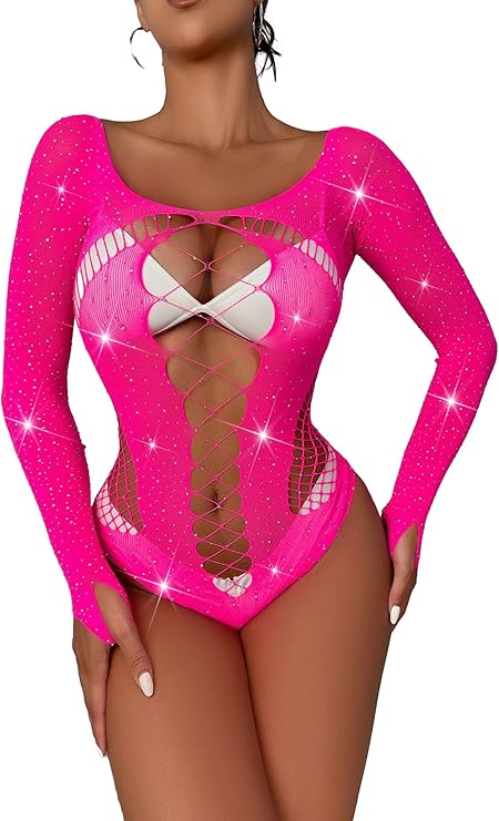 Kafoon -Women's Sequin Bodysuit Sexy Sheer See