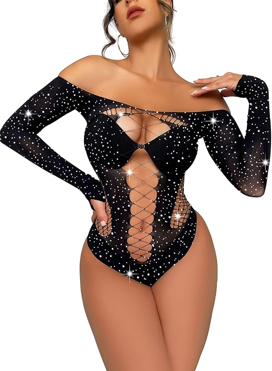 Kafoon -Women's Sequin Bodysuit Sexy Sheer See