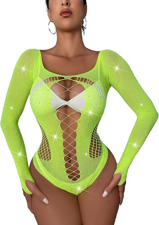 Kafoon -Women's Sequin Bodysuit Sexy Sheer See