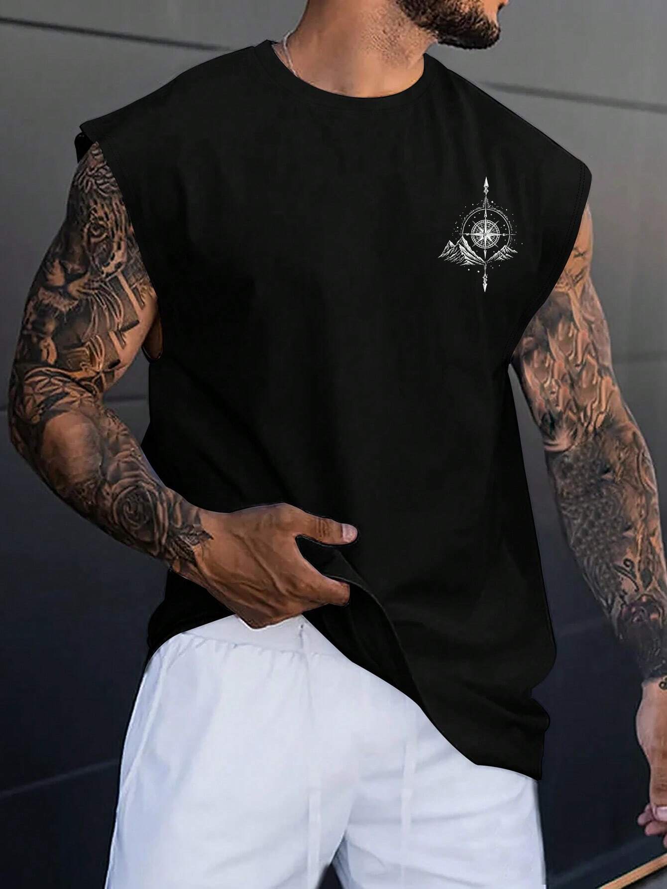 Kafoon - Men's Graphic T-Shirt with Round Neck and Sleeveless, Casual Everyday Wear