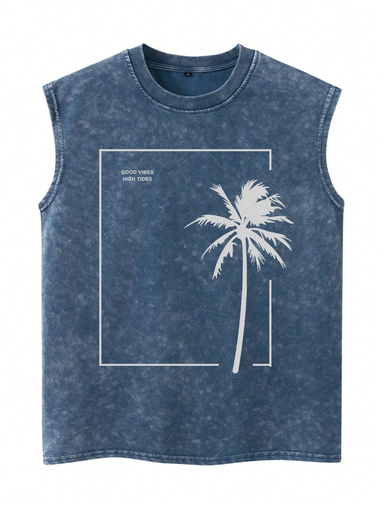 Kafoon - Men's sleeveless tank top with washed-out vintage effect and black palm tree pattern