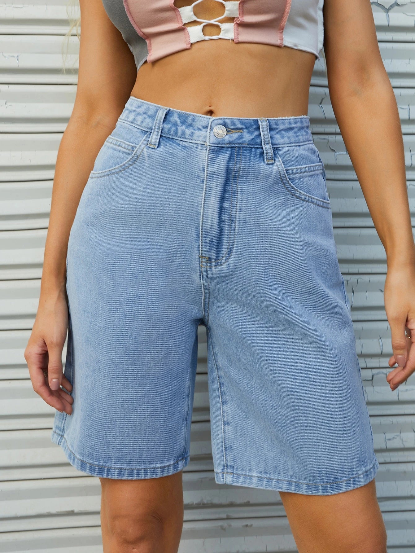 Kafoon -High-waisted wide-leg denim shorts