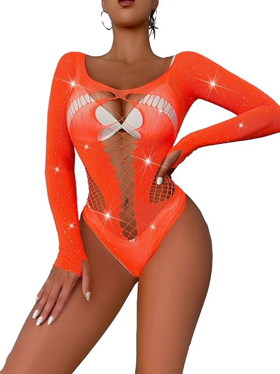 Kafoon -Women's Sequin Bodysuit Sexy Sheer See