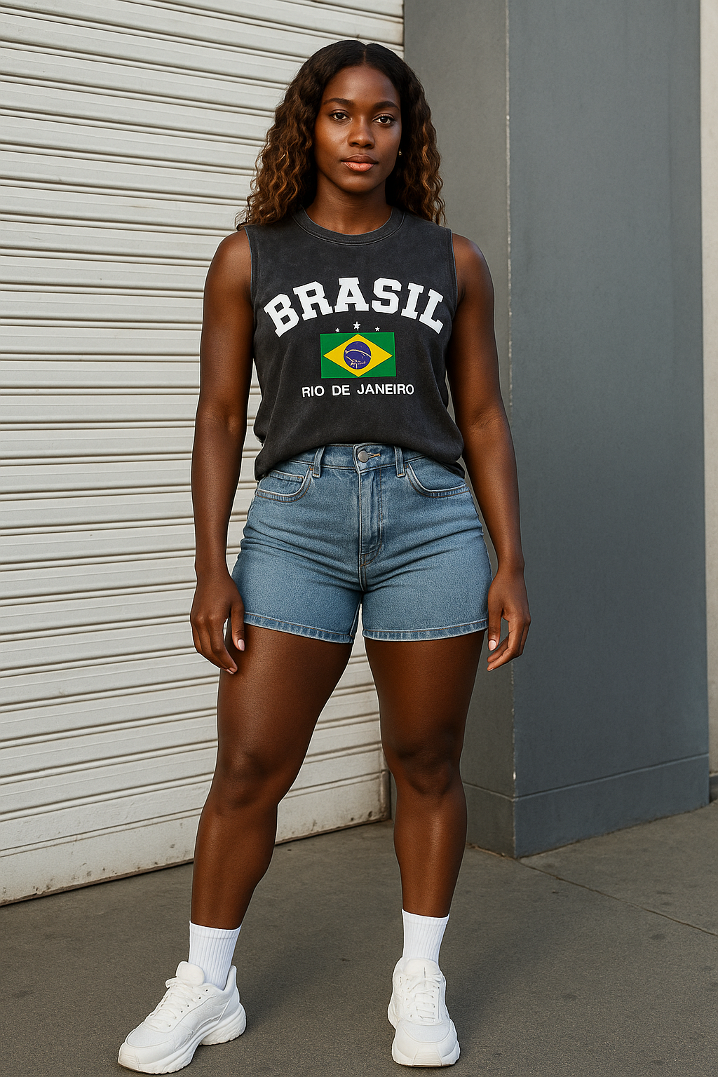 Kafoon -  Unisex´s casual black sleeveless tank top with Brazil lettering pattern and destroyed effect.
