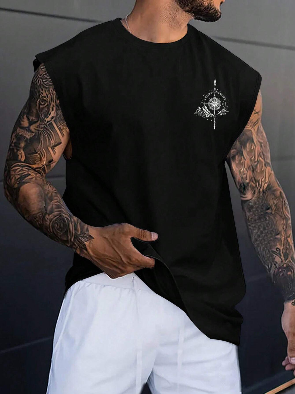 Kafoon - Men's Graphic T-Shirt with Round Neck and Sleeveless, Casual Everyday Wear