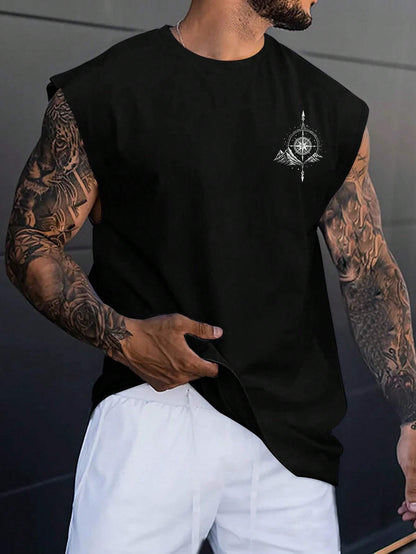 Kafoon - Men's Graphic T-Shirt with Round Neck and Sleeveless, Casual Everyday Wear