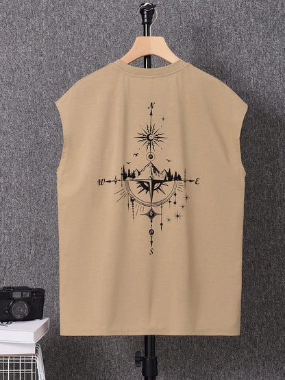 Kafoon - Men's Graphic T-Shirt with Round Neck and Sleeveless, Casual Everyday Wear