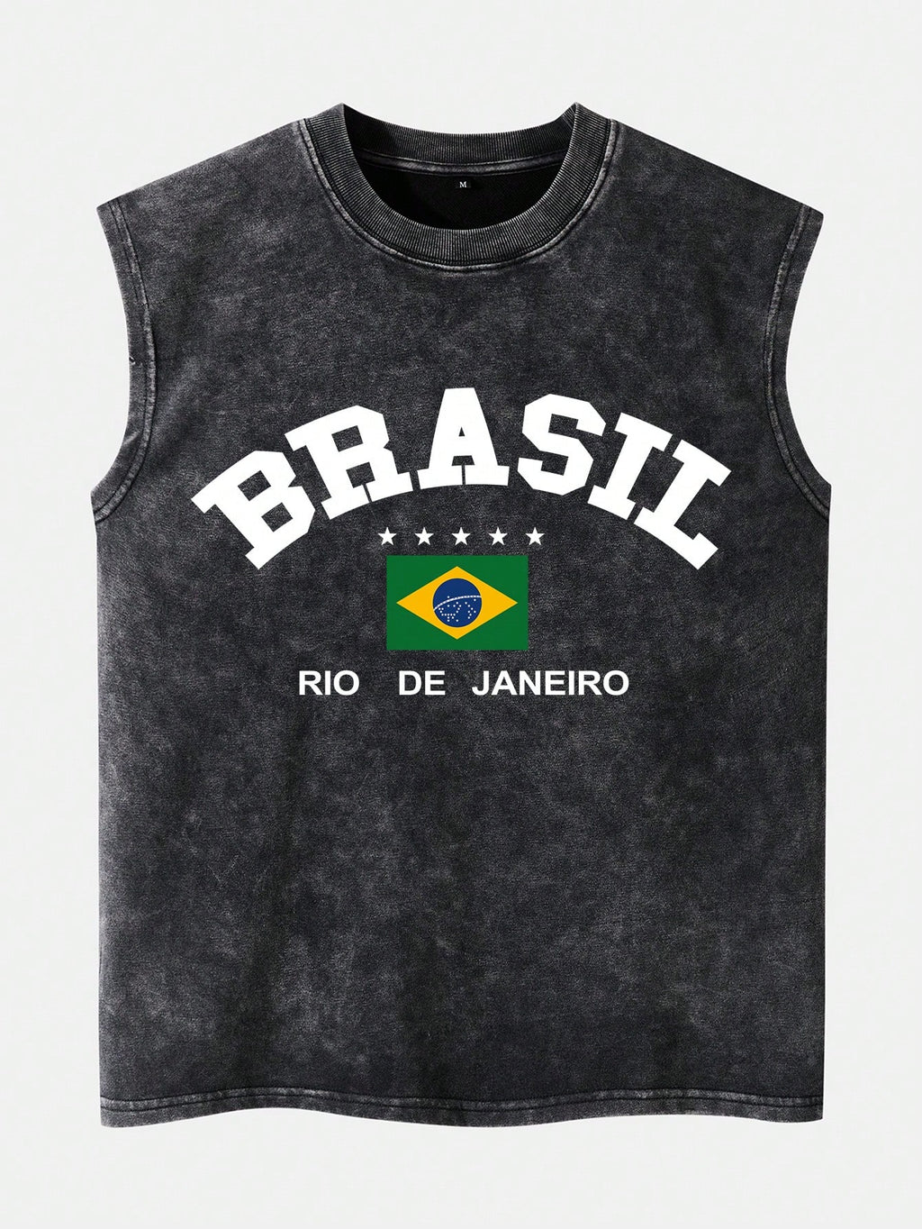 Kafoon -  Unisex´s casual black sleeveless tank top with Brazil lettering pattern and destroyed effect.