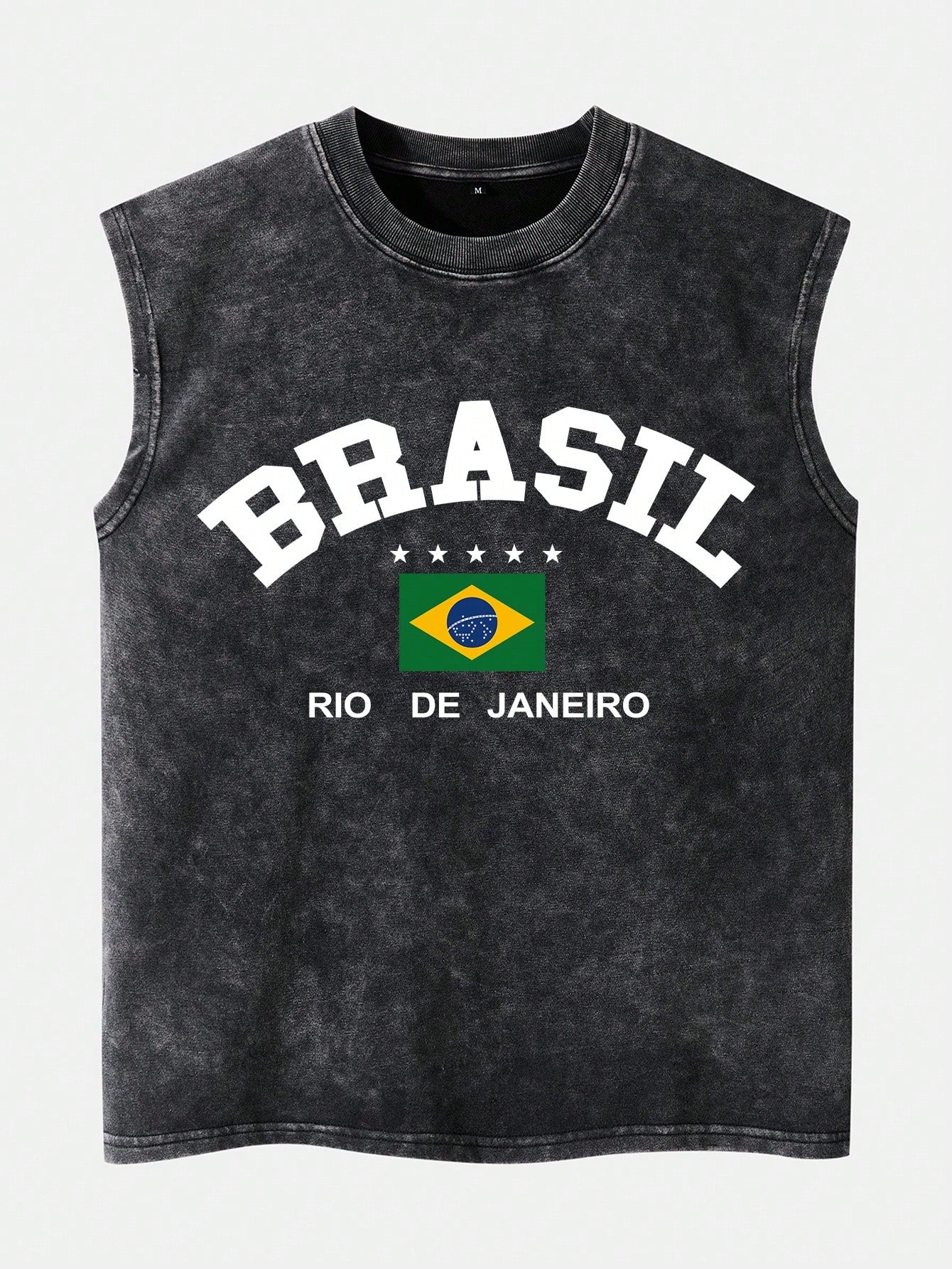 Kafoon -  Unisex´s casual black sleeveless tank top with Brazil lettering pattern and destroyed effect.