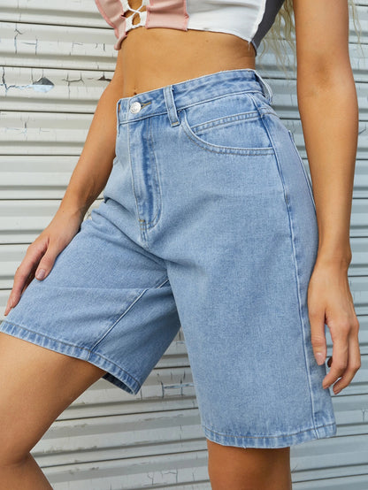 Kafoon -High-waisted wide-leg denim shorts